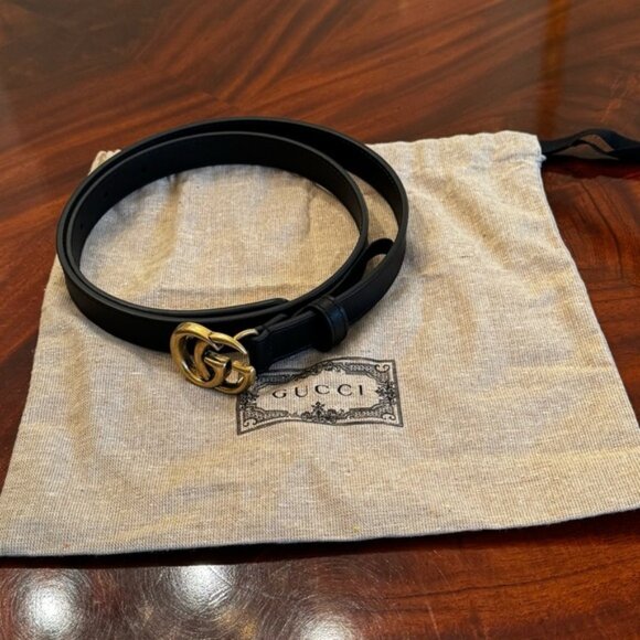 NEW Gucci GG Marmont Thin Belt Black Leather Double G 80 cm / 32" - Picture 7 of 13